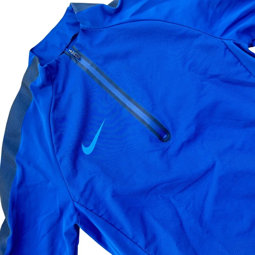 Nike AeroLayer Mens Running Top Blue 1/4 Zip Long Sleeve Thumbholes Small